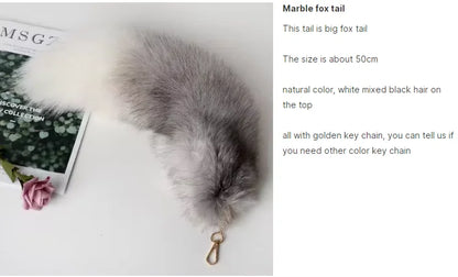 Real Fox Fur Tail Keychain – Large Natural Fur Pendant for Cosplay, Bags, Cars, and Women