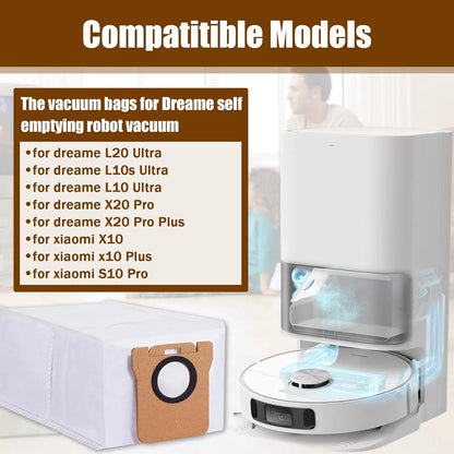 Robot Vacuum Dust Bags Replacement - Compatible with Dreame L20 Ultra L10 Ultra L10s Ultra X10 Plus S10 Pro Accessories
