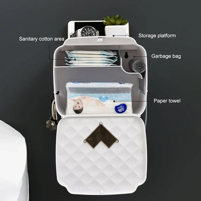 Portable Toilet Paper Holder - Wall-Mounted Bathroom Tissue Dispenser & Storage Box