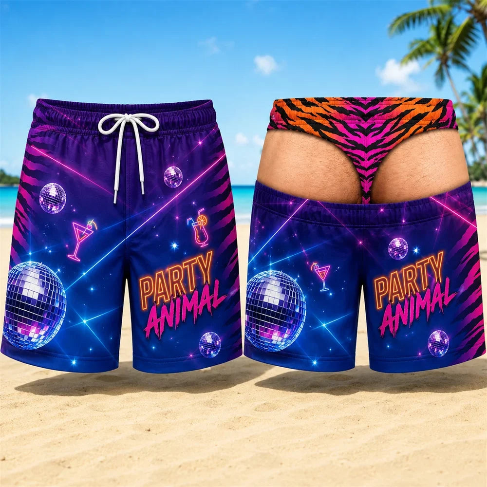 Retro 3D Cowboy Beach Shorts - Men's Quick-Dry Breathable Drawstring Board Shorts