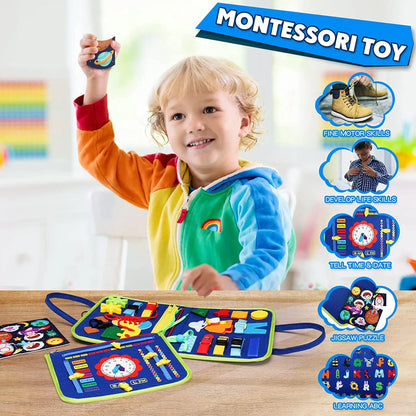 Montessori Toddler Busy Board – Educational Activity for Motor Skills & Baby Learning Toys for Travel