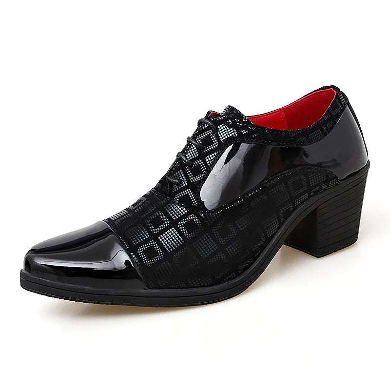 Men’s High Heel Oxford Shoes - Pointed Toe Luxury Leather Formal Business Wedding and Party Dress Shoes