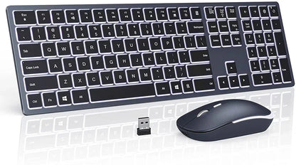 Wireless Backlit Keyboard and Mouse Combo – 2.4G USB Rechargeable Silent Full-Size Slim Set