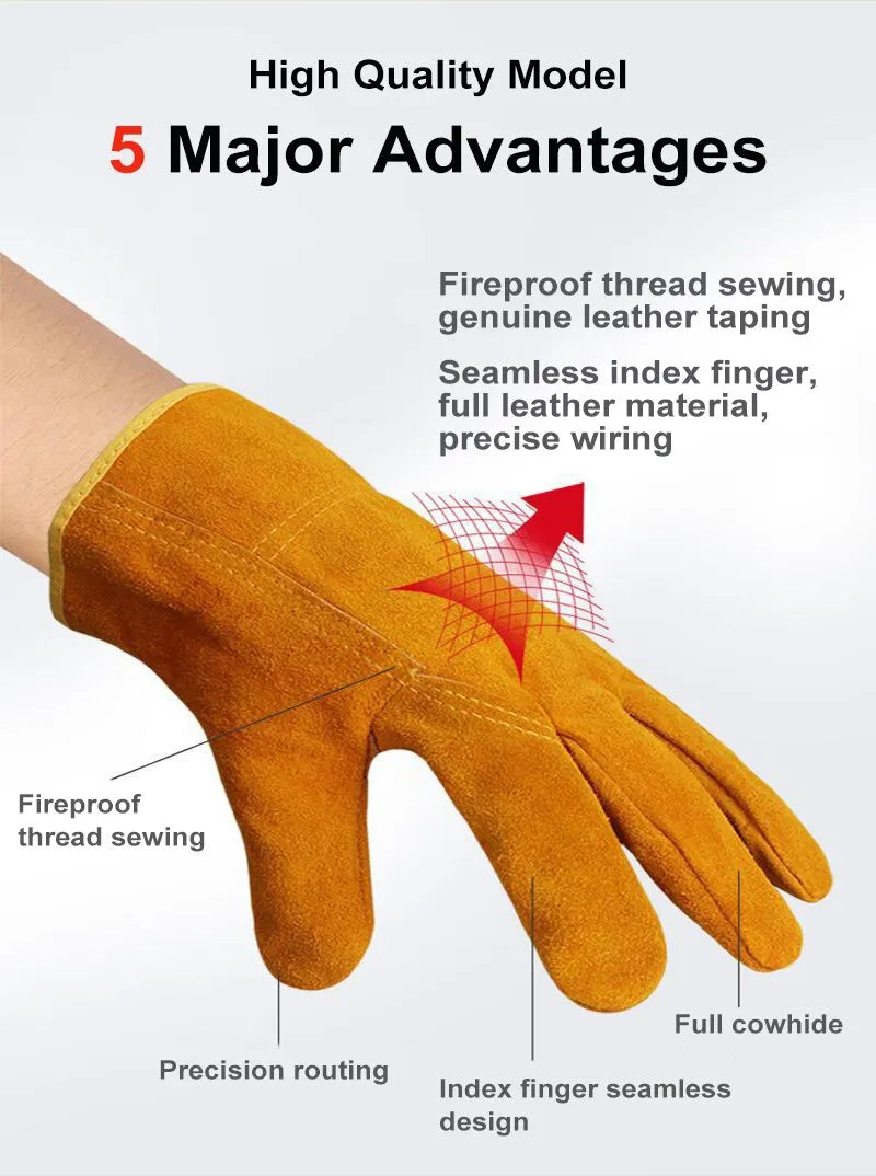Men's Work Gloves – Soft Cowhide Driver, Hunting, Driving, Farm, Garden & Welding Safety Mechanic Gloves