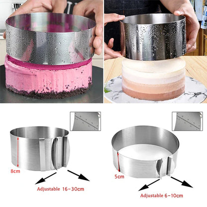430 Stainless Steel Telescopic Mousse Ring: Adjustable Circle Mold with Scale - Rustproof Cake Rings for Baking, 6-30cm Height
