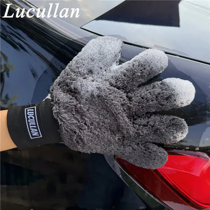 Lucullan Double-Sided Microfiber 5-Finger Mitt – Super Soft, Scratch-Free, Flexible Cleaning Glove