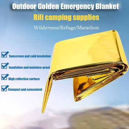 Emergency Thermal Poncho Blanket - Lightweight, Water-Resistant, Windproof, and Reusable - Ideal for First Aid, Camping, and Sunshade