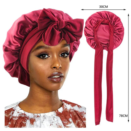 Satin Sleeping Cap for Women - Silky Bonnet with Wide Stretch Band, Solid Nightcap for Hair Care and Shower
