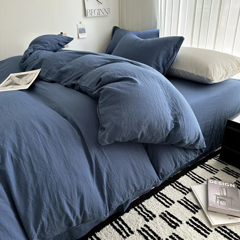Solid Cotton Bed Linen Set – Bedding with Sheet, Duvet Cover & Pillowcases, Single to King/Queen/Twin Size