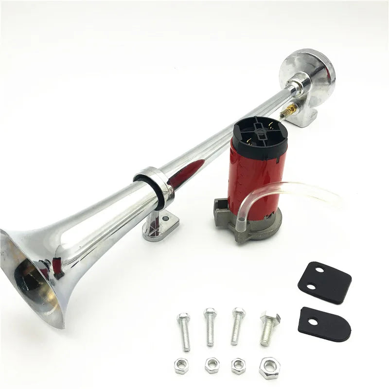 Universal 17-Inch Single Trumpet Air Horn Kit – 12V Compressor, 150dB Super Loud Car/Truck/Boat/Motorcycle Horn with Air Hose