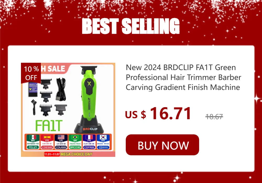 2025 BRDCLIP FA1T Green Professional Hair Trimmer — Barber Carving Electric Clipper with Gradient Finish & Charger Stand
