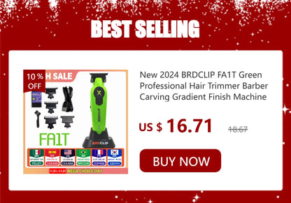 2025 BRDCLIP FA1T Green Professional Hair Trimmer — Barber Carving Electric Clipper with Gradient Finish & Charger Stand