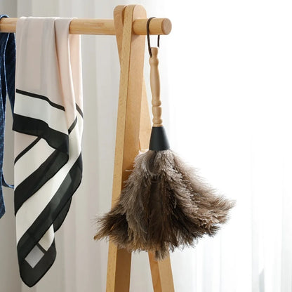 Ostrich Feather Dusting Brush – Wooden Handle Anti-Static Household & Car Cleaning Duster Tool