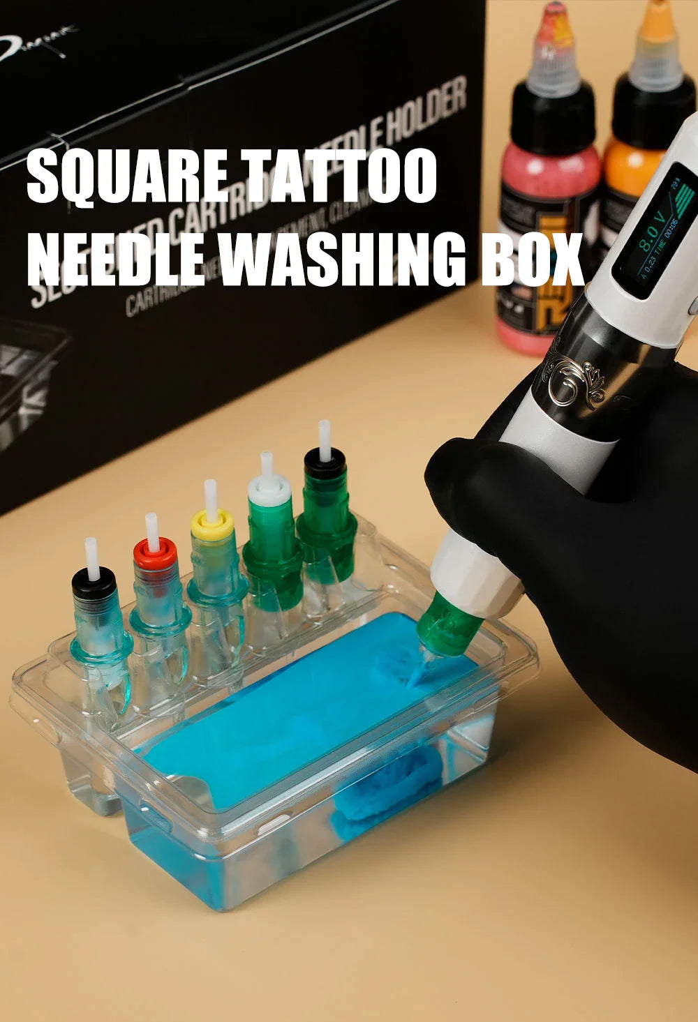 20PCS Tattoo Cartridge Needle Holders — Transparent Disposable Trays for Cleaning & Working Cups