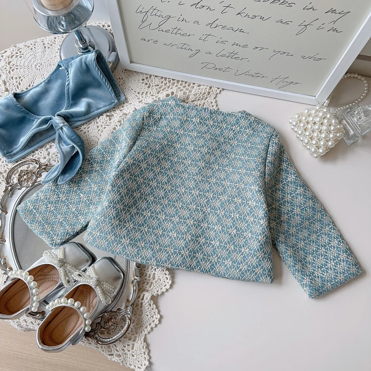Girls' French Style Spring & Autumn Set 2025 – Baby Girl Two-Piece Outfit with Little Coat & Folding Skirt