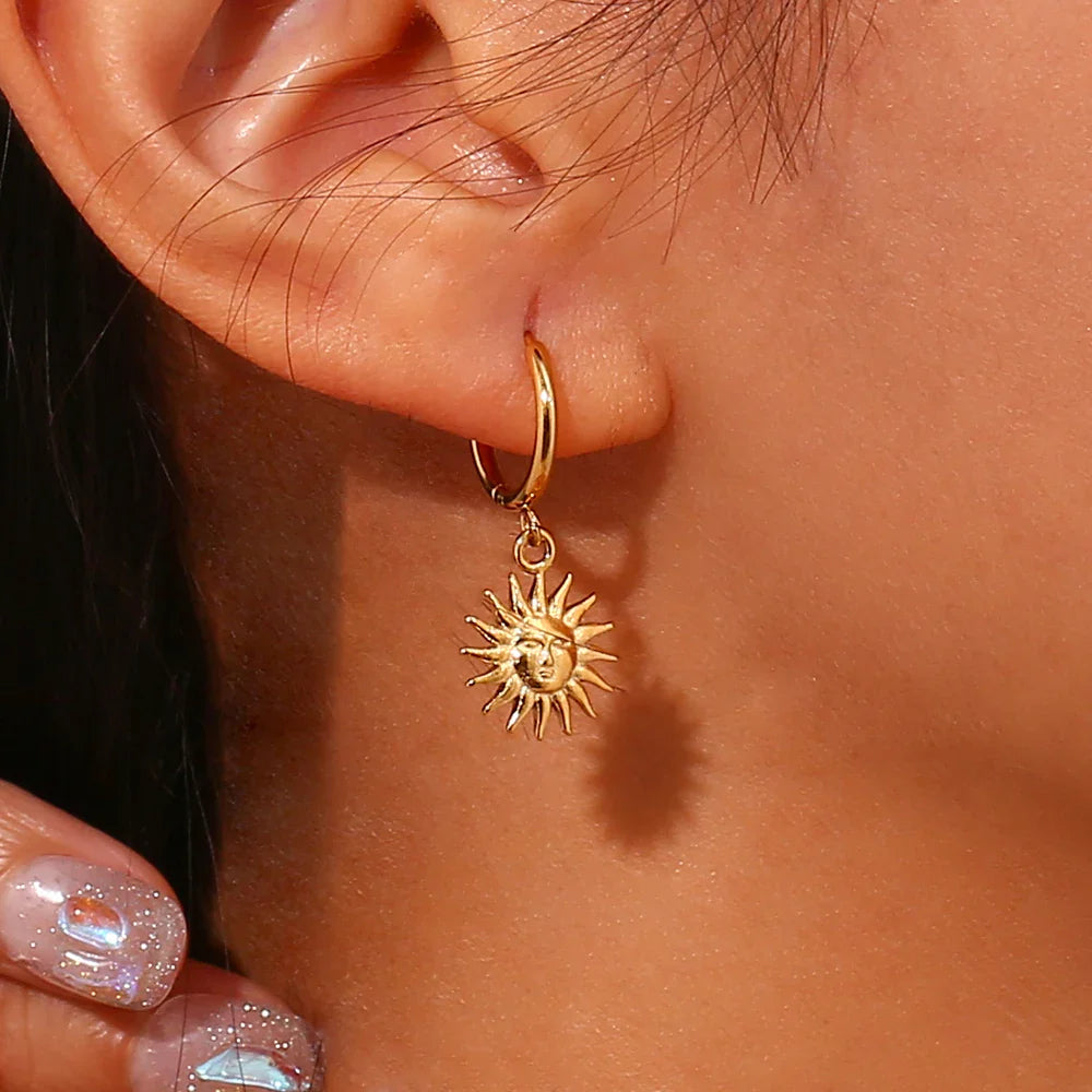 E.B.belle Y2K Sun Pendant Hoop Earrings – Gold Plated Cute Holiday Fashion Jewelry for Women & Girls