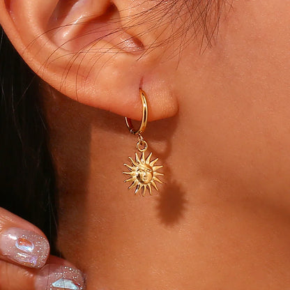 E.B.belle Y2K Sun Pendant Hoop Earrings – Gold Plated Cute Holiday Fashion Jewelry for Women & Girls