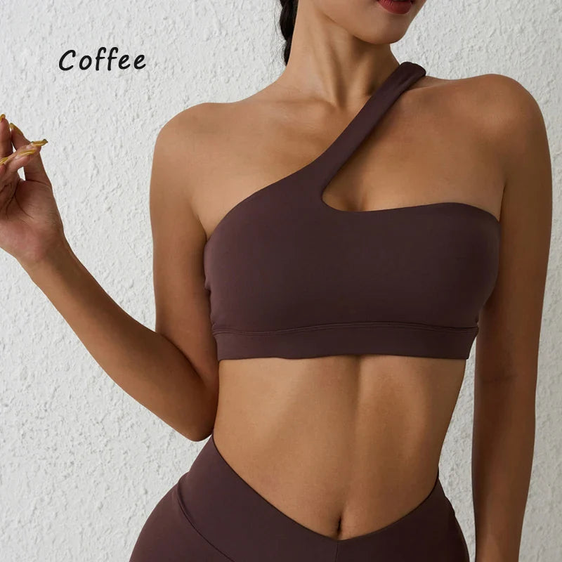 One Shoulder Sports Bra for Women – DIAS FIT JOY Sexy Yoga Fitness Training Bra with Detachable Beauty Back Design
