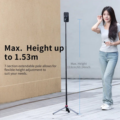 Ulanzi MT-84 1.53M Magsafe Selfie Stick Tripod — Bluetooth Remote Phone Stand for iPhone 16/15, Live Streaming & Vlogging