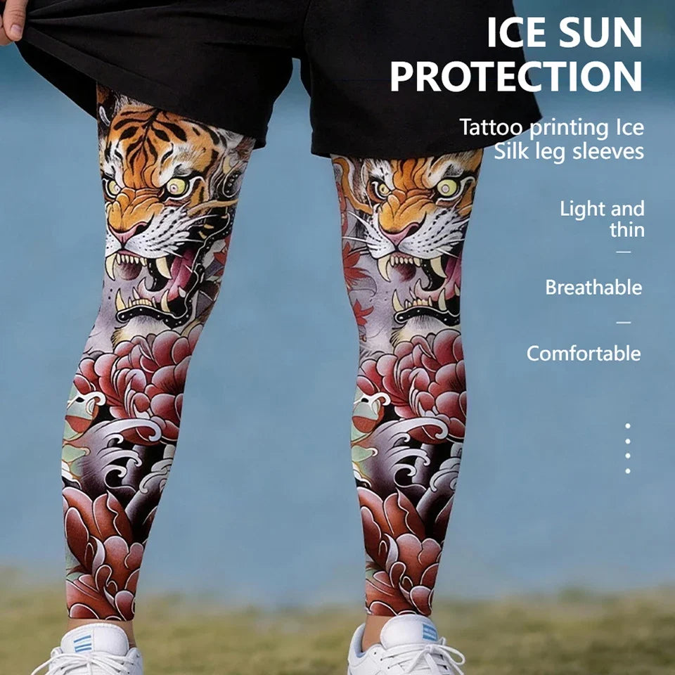 KoKossi Tattoo Print Leg Sleeves - Ice Silk Breathable Non-Slip Compression Sleeves