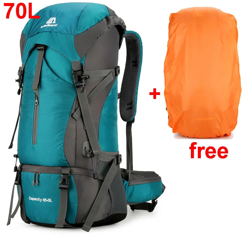 70L Nylon Camping Backpack with Rain Cover — Outdoor Hiking, Mountaineering & Travel Daypack for Men