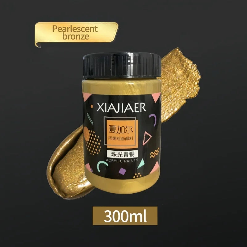 300ML/100ML Gold & Metallic Silver Acrylic Pigment – Pearlescent Bronze for Acrylic Painting, Xiajiaer Art Pigment