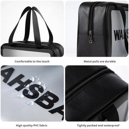 Black Transparent Waterproof Travel Makeup Bag – Portable Large-Capacity Cosmetic Organizer for Women