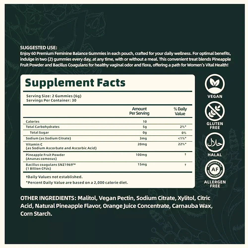 Vital Source Feminine Balance Gummies — Hawaiian Pineapple Flavor Women’s Wellness Supplement