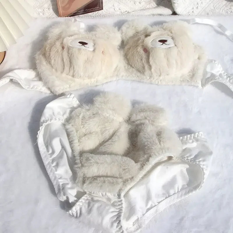Soft Cute Bear  Lingerie — Autumn Winter Plush Cartoon Bra for Women