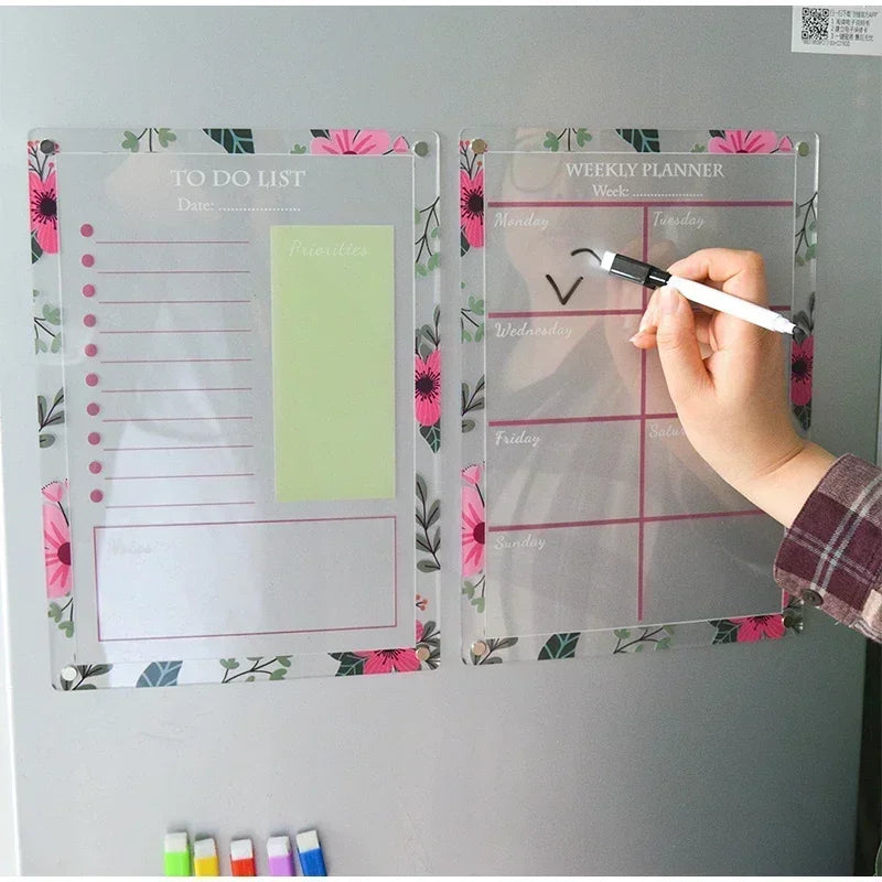 Magnetic Fridge Calendar & Weekly Planner – Reusable Transparent Dry Erase Board for Schedule, Menu & Notes