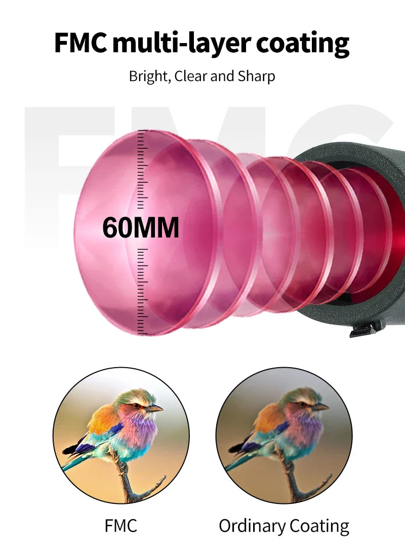 25–75x60 Zoom Spotting Scope – ED Lens Bak4 Prism Monocular Telescope for Bird Watching & Camping