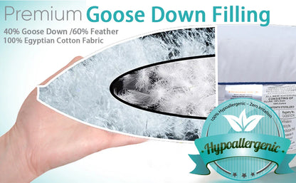 100% Goose Down Pillow – Luxury Five-Star Hotel Quality, Soft & Supportive Sleep Pillow, Single Size