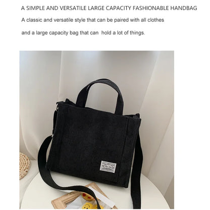 Rilibegan Shoulder Bag for Women - New Style Simple Corduroy, Large Capacity, Small Square Handbag, Trendy and Portable
