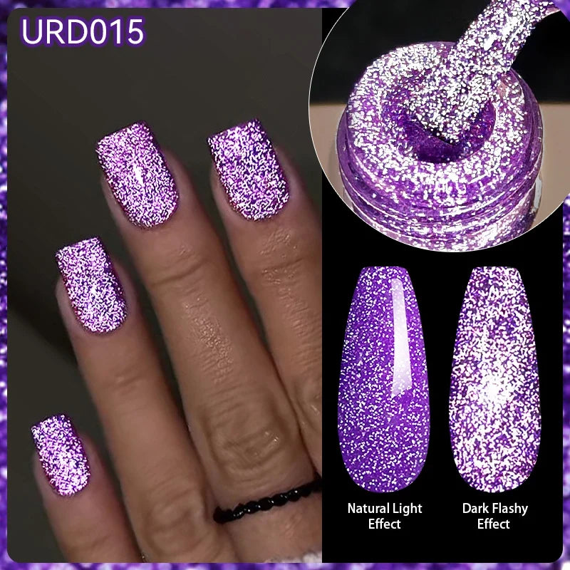 UR SUGAR Champagne Gold Silver Reflective Glitter Gel Nail Polish 15ml - Semi-Permanent Soak Off UV Manicure Art Varnish