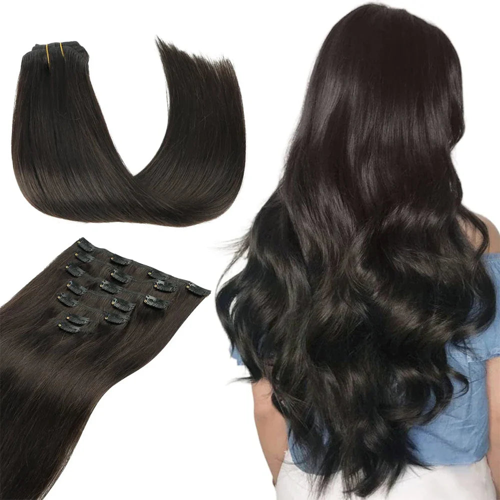 Women’s 7Pcs Hair Extensions with 16 Clips – Natural Black Straight Ombre Hairpiece