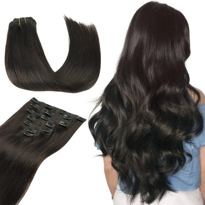 Women’s 7Pcs Hair Extensions with 16 Clips – Natural Black Straight Ombre Hairpiece