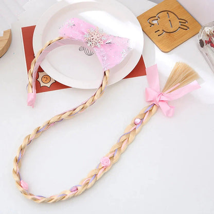 Girls Elsa Cosplay Headband - Snowflake Crown & Braid Hair Accessory, Princess Bow Hair Ornament