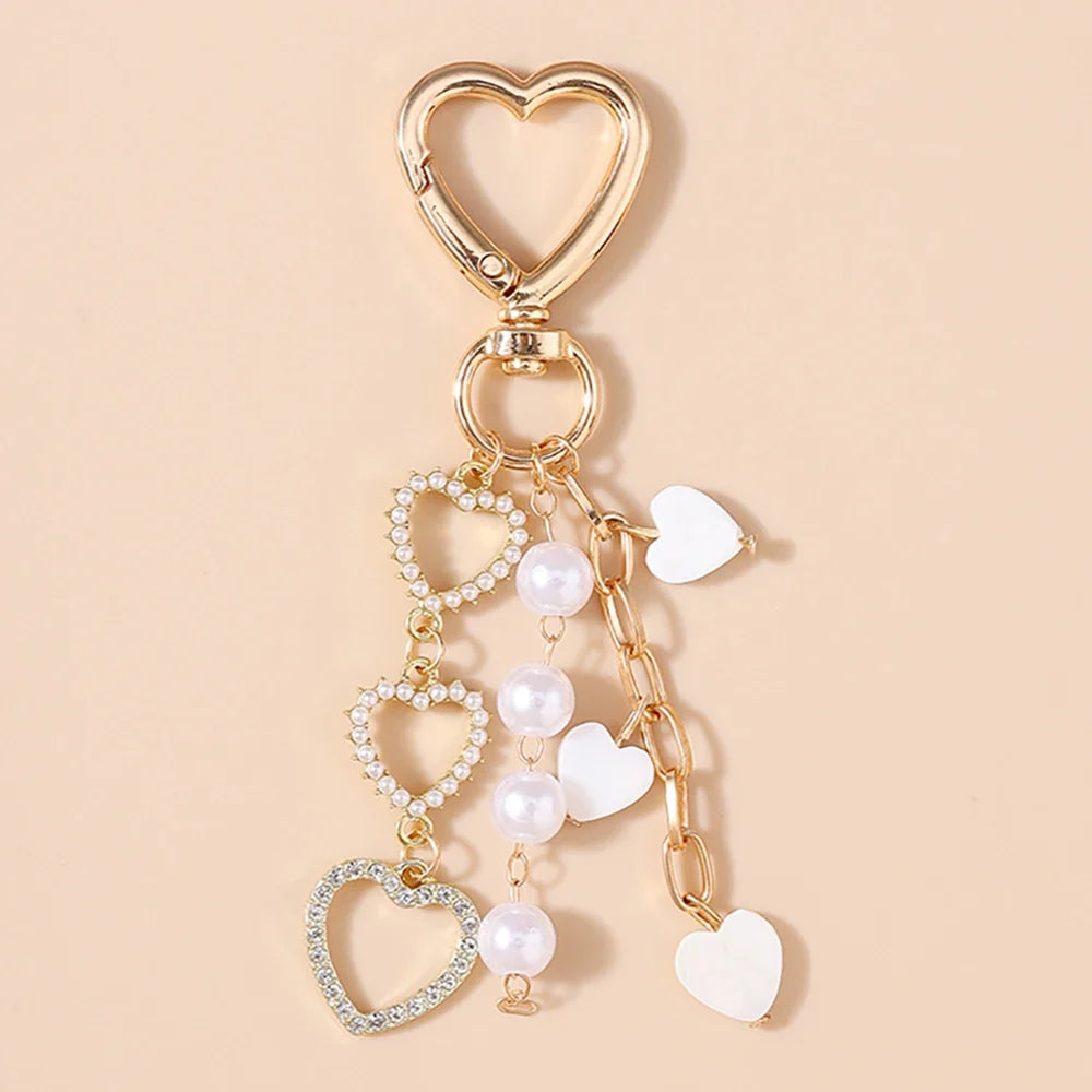 Cute Bowknot Heart Keychain - Crystal Pearl Pendant Charm for Women, Girls & Handbag Decoration