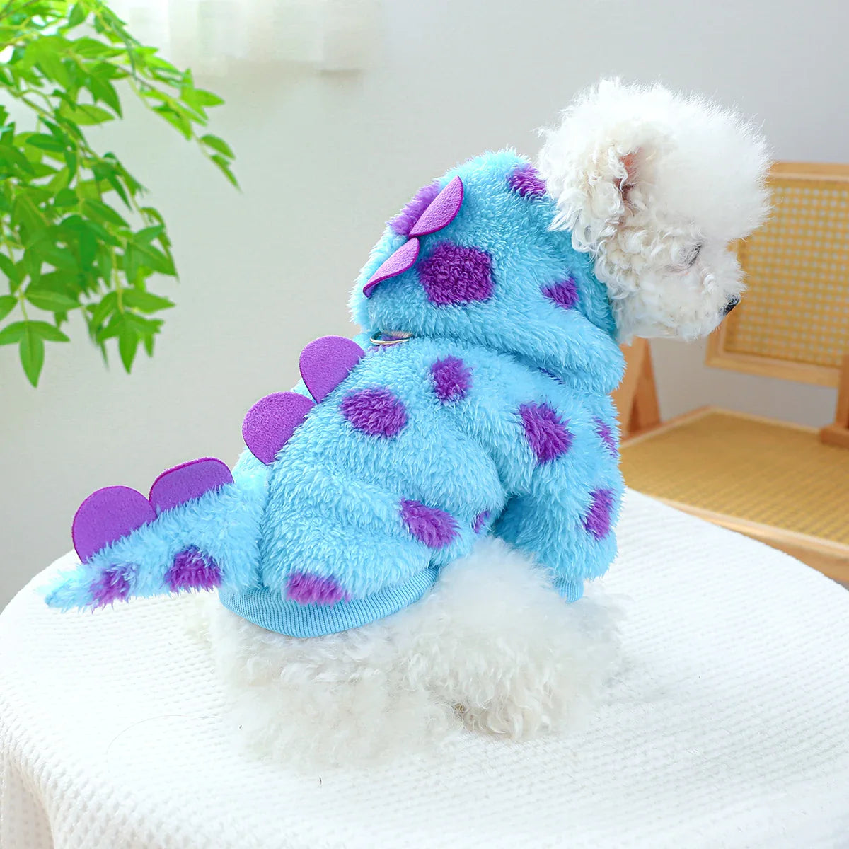 Pet Hooded Coat: Warm Blue Dinosaur Jacket for Small-Medium Dogs - Autumn/Winter Thickened Clothing with Drawstring Buckle