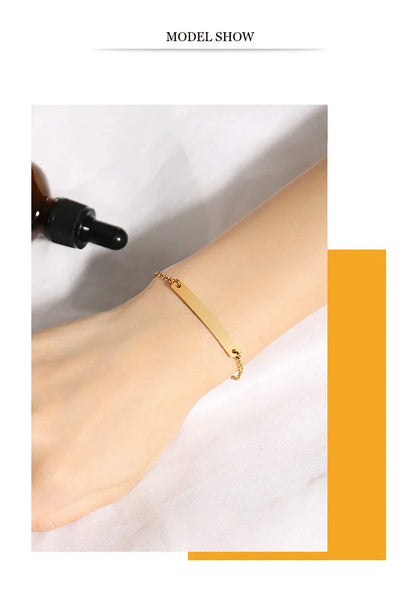 Elegant Personalized ID Bar Bracelet – 5mm Stainless Steel Link Chain for Women with Custom Name or Quote