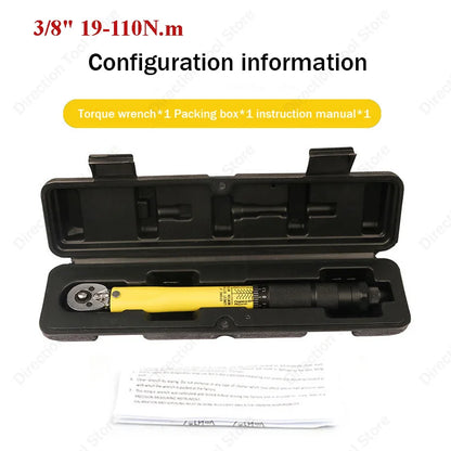3/8” Bidirectional Torque Wrench — 5-60/19-110/10-140N·m Preset Tool for Bicycle, Motorcycle & Car Repair
