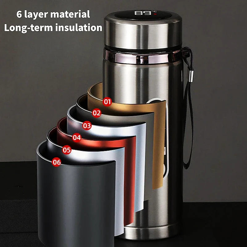 800ML-1L Stainless Steel Thermos Bottle - LED Temperature Display, SUS304 Tea Water Bottle, Vacuum Flask, Portable Cup
