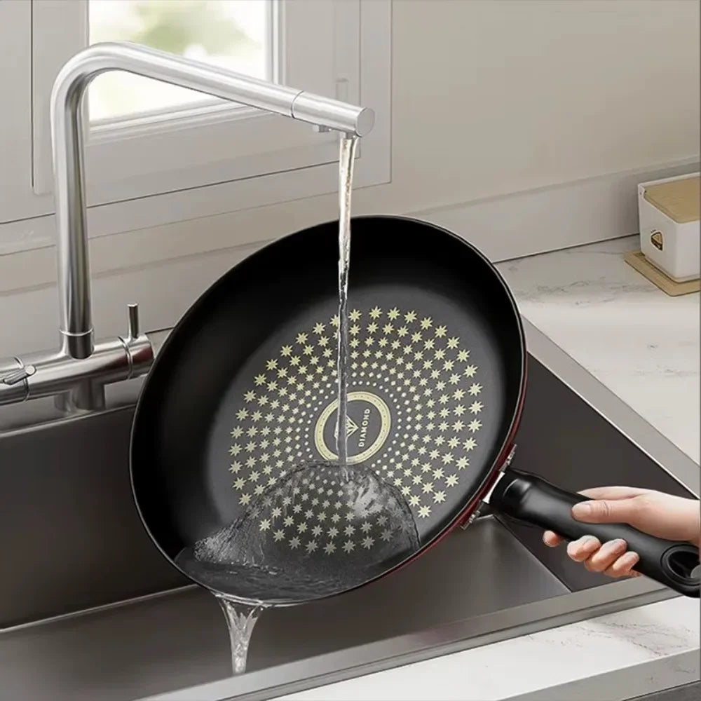 Crystal Diamond Non-Stick Frying Pan with Lid – Multi-Functional Iron Cookware for Gas & Induction