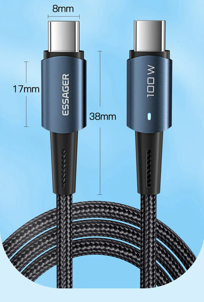 Essager USB-C Cable 100W PD QC 4.0 – Fast Charging Type-C Cable for MacBook Pro, Samsung, Xiaomi