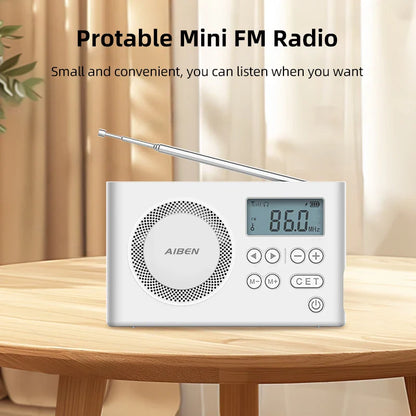AIBEN C5S Mini Portable Radio — Handheld Rechargeable Digital FM Radio with USB Charging Port & Built-In Speaker