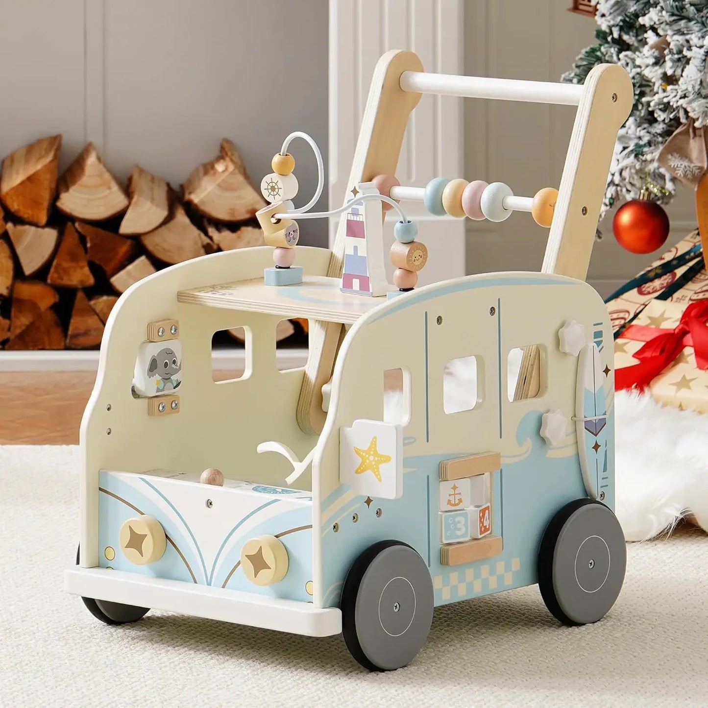 Robotime Robud Wooden Baby Walker – Multifunctional Push-Along Activity Walker with Wheels, Gift for Boys & Girls