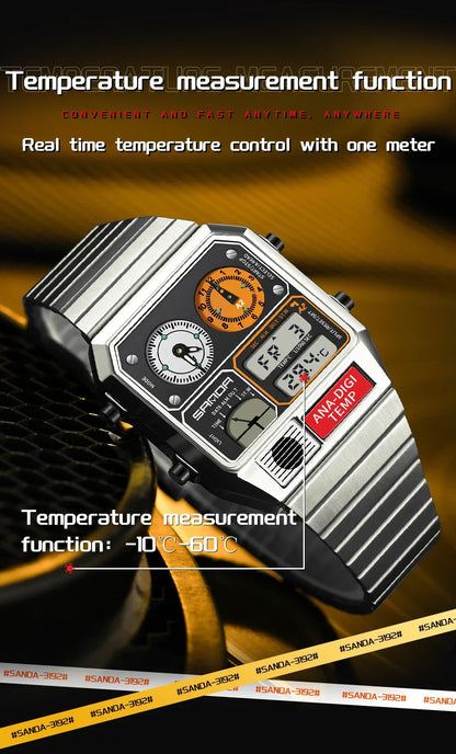 SANDA 3192 Men's LED Square Watch with Thermometer, Stopwatch & Chronograph – Multi-function Casual Timepiece for Youth   2/2