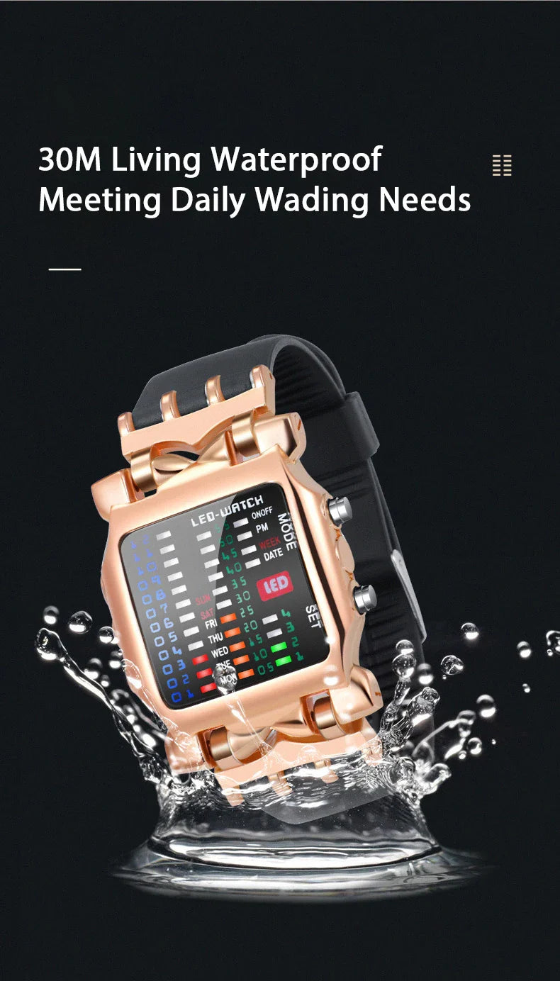 Men’s LED Crab-Style Watch — Creative Luminous Binary Electronic Waterproof Multi-Function Wristwatch