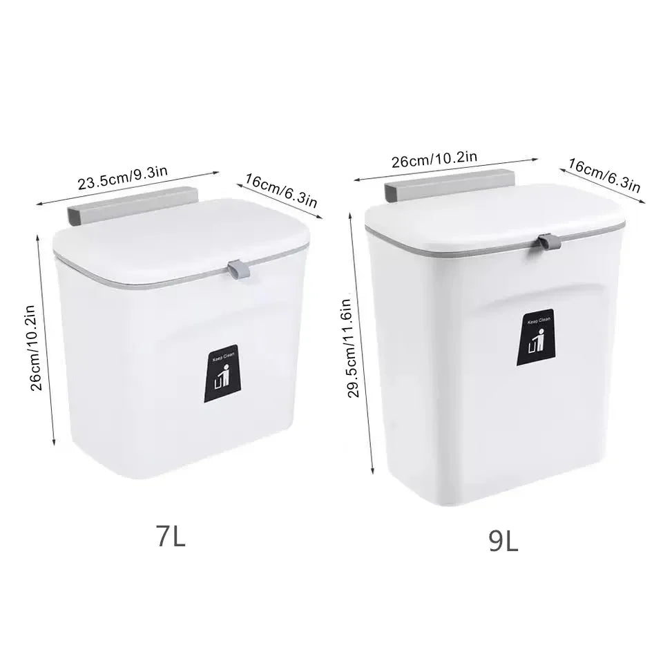 JYPS 7/9L Large Capacity Hanging Trash Can - Wall Mounted Kitchen Recycling Bin with Lid, Ideal for Bathroom and Kitchen Use