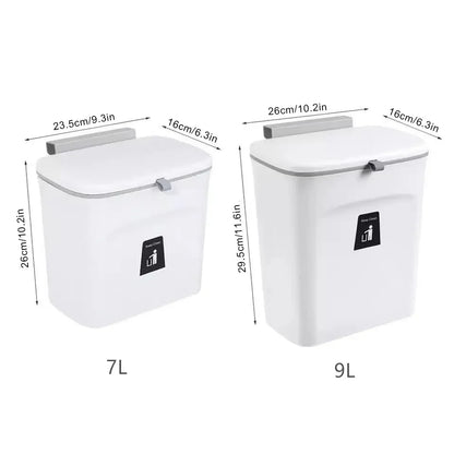 JYPS 7/9L Large Capacity Hanging Trash Can - Wall Mounted Kitchen Recycling Bin with Lid, Ideal for Bathroom and Kitchen Use
